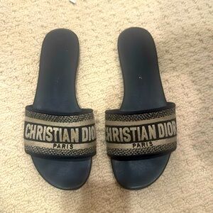 Christian Dior slip on sandals navy blue /tan